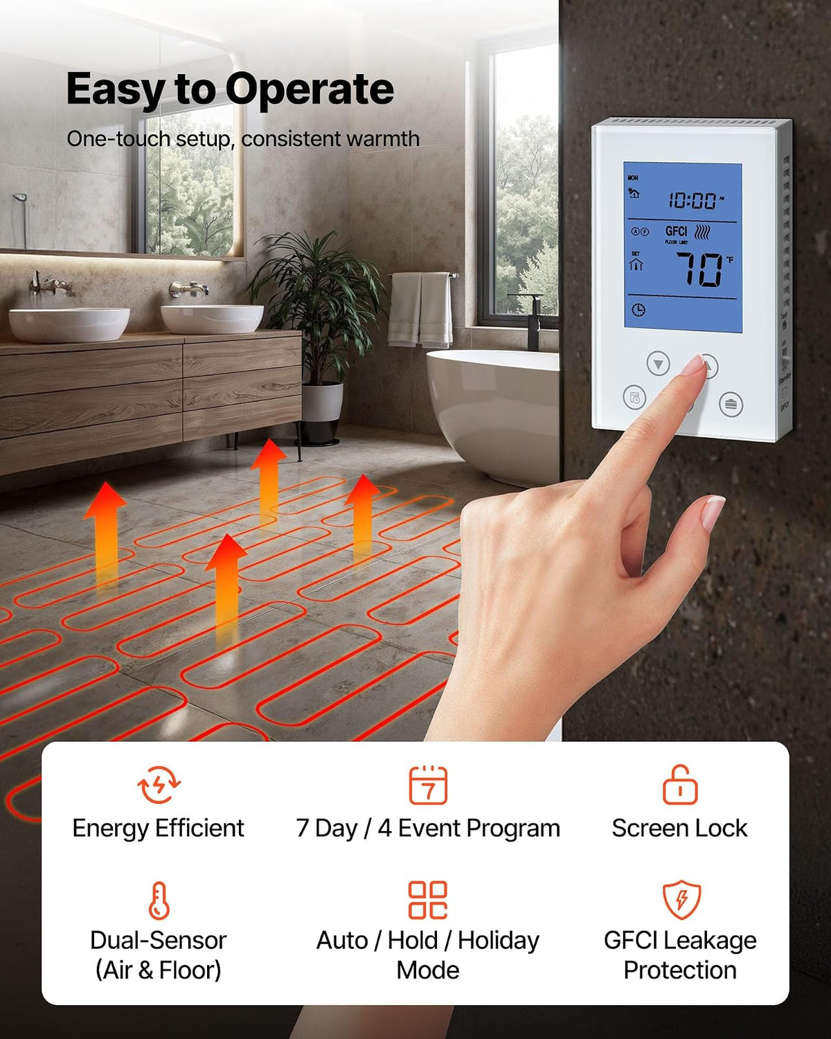 VEVOR - Sistema de calefacción por suelo radiante de malla autoadhesiva de 80 pies cuadrados (120 V), con termostato y alarma de control inteligente, fácil instalación para azulejos, piedra y vinilo.