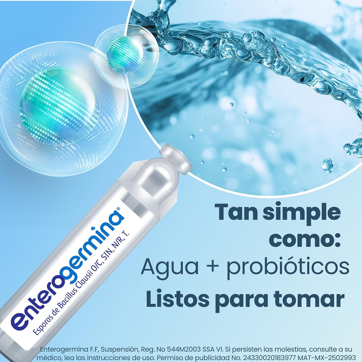 Enterogermina probióticos 2 billones, vial sin refrigeración, 20 ampolletas.