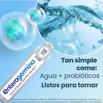 Enterogermina probióticos 2 billones, vial sin refrigeración, 20 ampolletas.