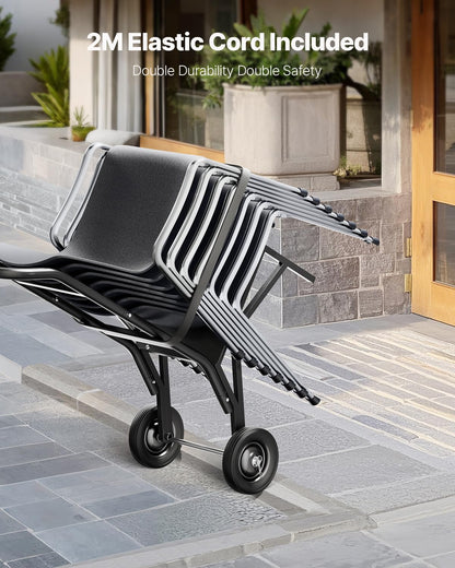 VEVOR Estante para Sillas Plegable, Capacidad de 68 kg, Carrito Resistente para Apilar 10 Sillas, Carrito de Almacenamiento de Metal con Ruedas de Goma, Soporte para Sillas de Empuje, Negro Mate