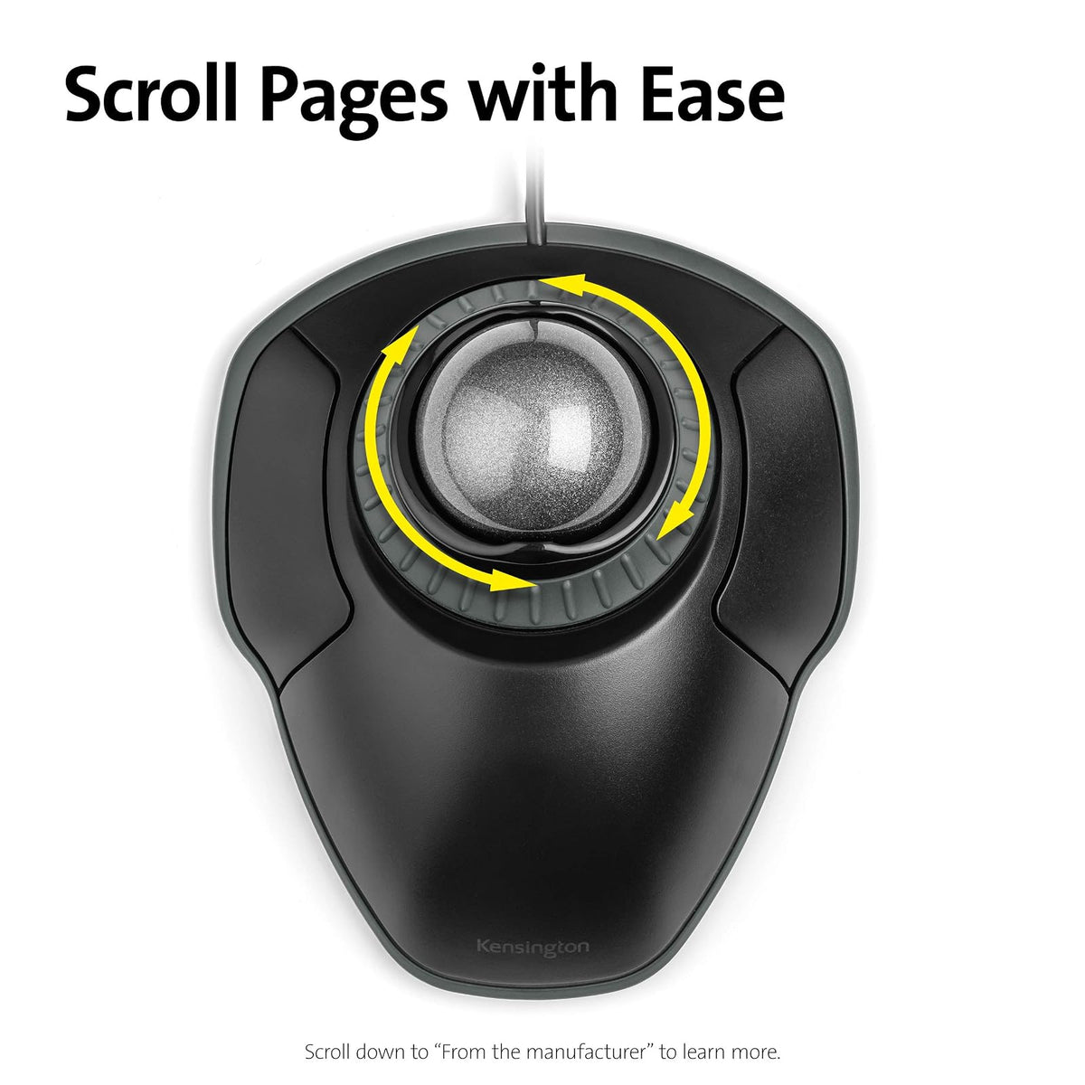 Kensington Orbit Mouse Trackball con Anillo de Desplazamiento (K75327WW), Negro-Gris