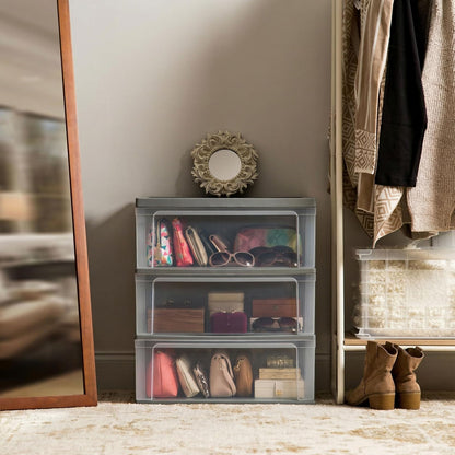 IRIS USA Carrito Organizador Ancho de 3 Cajones con Ruedas, Gris | Guarda ropa, toallas, artículos de oficina, manualidades y artículos del hogar con almacenamiento organizado