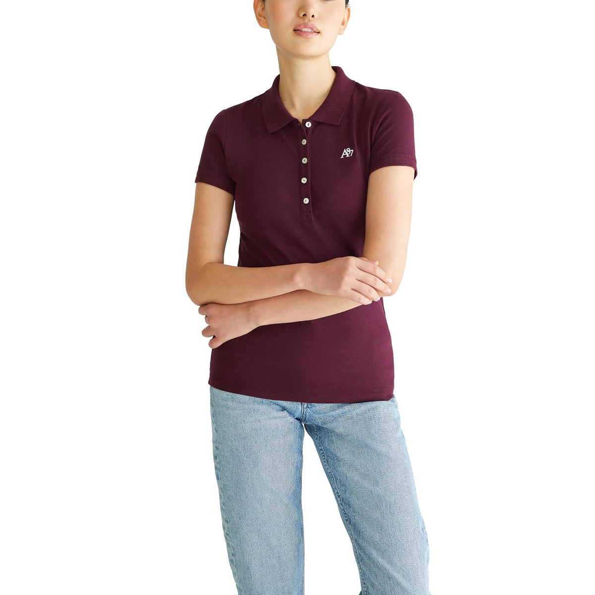 Aeropostale Polo de Piqué de Algodón con Logo Bordado Mujer - M - Azul Rey Ciruela