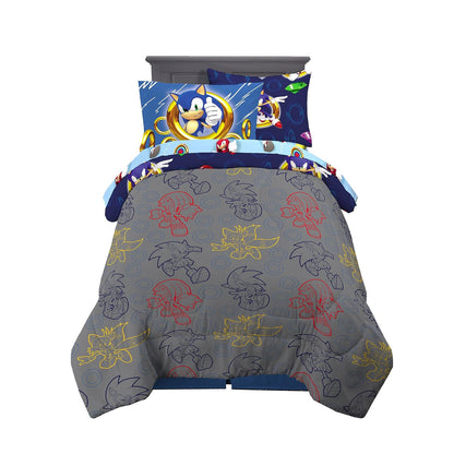 Franco Juego de Ropa de Cama para niños súper Suave con Funda de Almohada, 5 Piezas, tamaño Individual, Sonic The Hedgehog, Anime