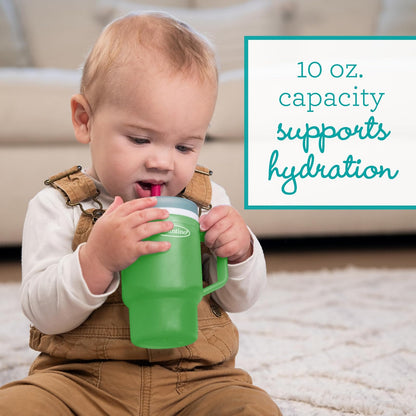 Infantino My 1st Vaso de plástico duradero con popote y mango de silicona resistente a fugas, para llevar o sin BPA, para taza de transición sin BPA, manzana verde | Bebe, transporta, repite. Vaso de plástico duro fácil de sostener. Popote resistente a fu