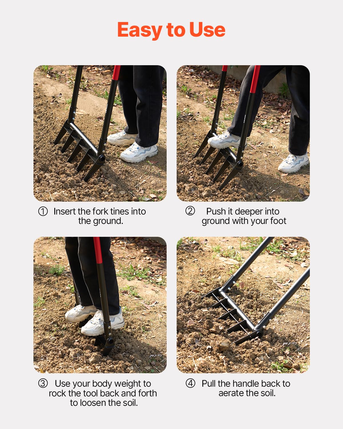 VEVOR Horquilla Ancha, Horquilla de 5 Puntas con Asas de Fibra de Vidrio duales, Tenedor de jardín Resistente, Horquilla de Mano ergonómica con diseño en Forma de U, Herramienta de jardinería para