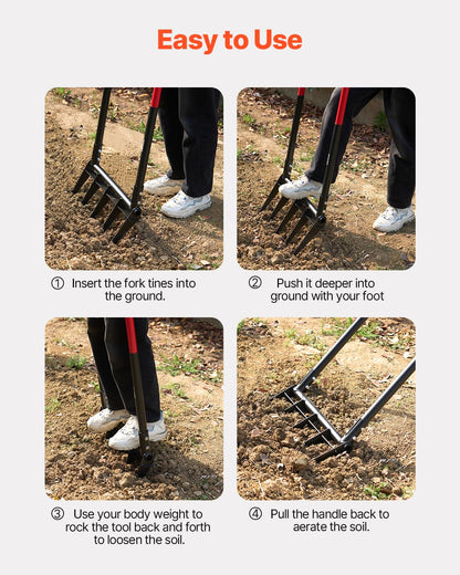 VEVOR Horquilla Ancha, Horquilla de 5 Puntas con Asas de Fibra de Vidrio duales, Tenedor de jardín Resistente, Horquilla de Mano ergonómica con diseño en Forma de U, Herramienta de jardinería para