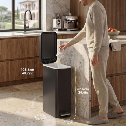 EKO Hudson Slim 50L / 13.2 Dólar Cocina Basura con Tapa Acero inoxidable Estante para cocina o hogar