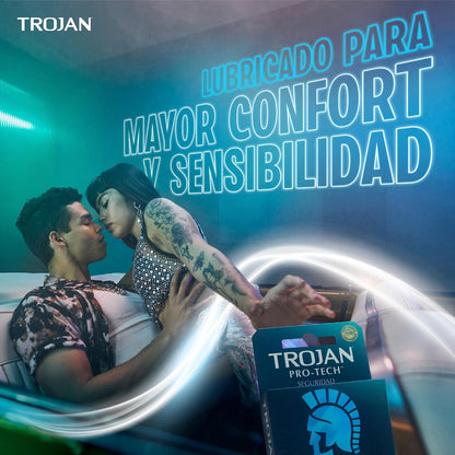 Trojan Condones Pro-Tech Caja con 36 piezas. | Lubricados para Mayor Confort y Sensibilidad, de Hule Látex Natural. Calidad Triplemente Comprobada con Receptáculo Especial.