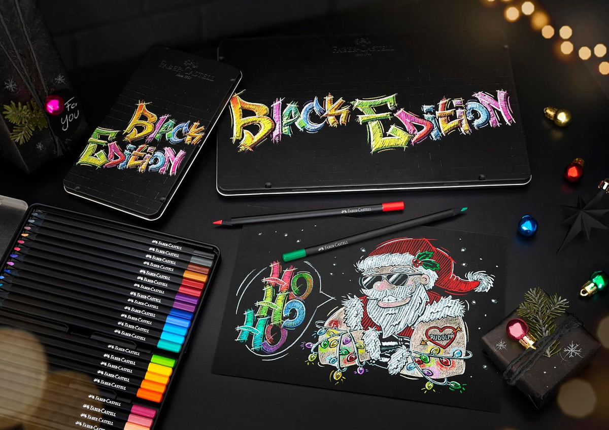 Faber-Castell Colores Supersoft Black Edition con 50 Diferentes Colores, cuenta con una mina supersuave y con una pigmentación fuerte resaltando tonos intensos sobre cualquier tipo de papel