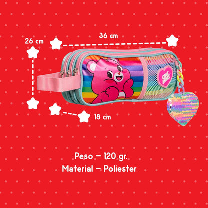 Ruz Lapicera Triple Infantil y Preescolar | Care Bears | 100% Poliéster | Estuche Escolar para Niños con 2 Compartimentos y Cierre de Cremallera | Recomendado desde 3 años