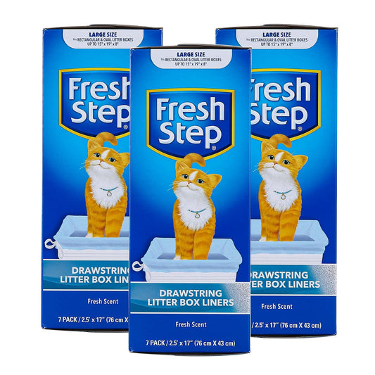 Fresh Step Bolsas de Arena Grandes con cordón, Forros Resistentes para Caja de Arena de Gatos, perfumadas y sin Perfume, Limpieza rápida y fácil, perfumadas, Grandes, Paquete de 3