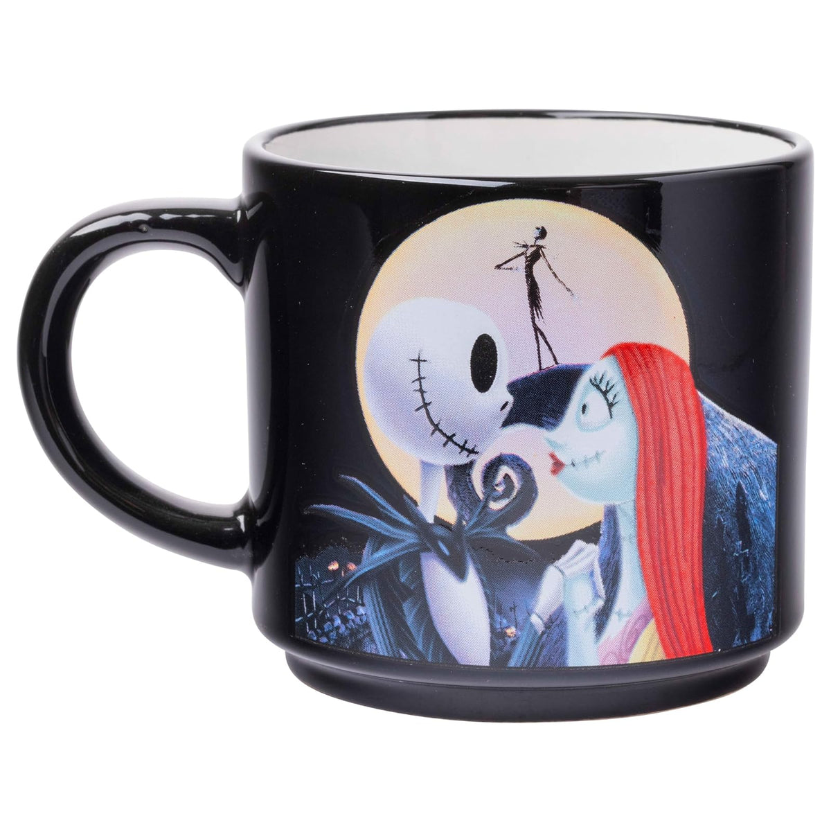 Silver Buffalo: Juego de 4 tazas de cerámica Nightmare Before Christmas Jack y Sally, 10 onzas, paquete de 4 tazas de cerámica, juego de 5 piezas