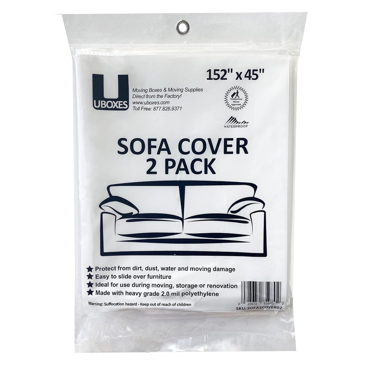 Uboxes SOFASCOVER02 Funda para Sofa, 2 Paquetes, 135" x 42", Transparente