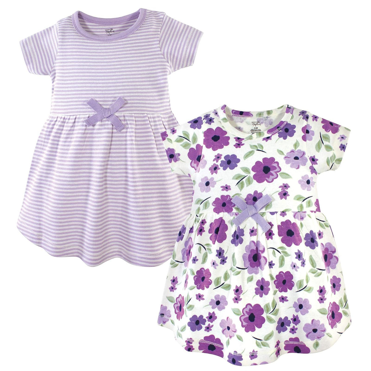 Touched by Nature Paquete de 2 Vestidos de Algodón Orgánico para Niña - 0-3 Meses - Manga corta de jardín morado para bebé