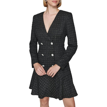 Karl Lagerfeld Embellished Buttons Long Sleeve V Neck Blazer Dress Vestido Informal Mujer