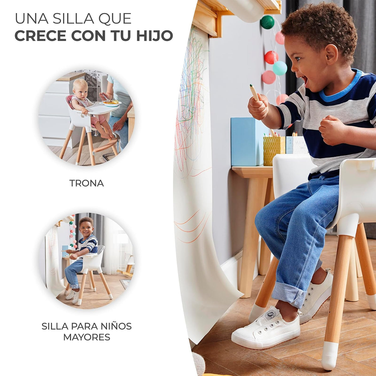 Kinderkraft SIENNA Silla alta, Periquera, Trona bebé, Portatil, Ergonómica, Fácil de limpiar, Patas de Madera, Bandeja Extraíble, para niños, 6 Meses - 5 años, Rosa