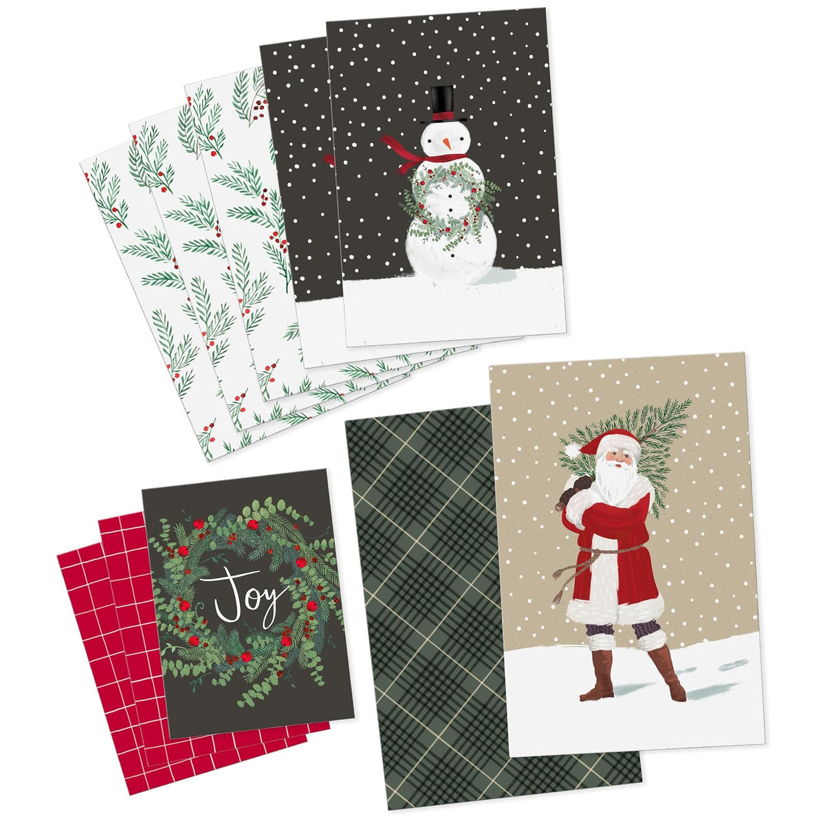 Hallmark - Cajas de Navidad para regalos (10 cajas de ropa con tapas: 3 pequeñas de 11 pulgadas, 5 medianas de 14 pulgadas, 2 grandes de 16 pulgadas), cuadros rojos, verdes y negros, muñecos de nieve,