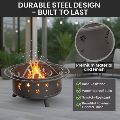 Pure Garden 50-106 Fire Pit Set, Wood Burning Pit Includes Screen, Cover and Log Poker
