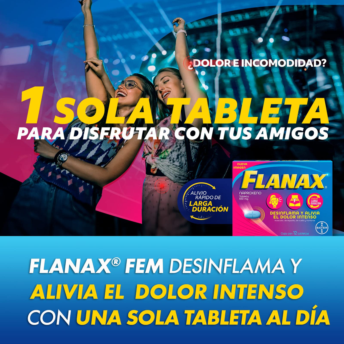 Flanax Naproxeno 550mg, Analgésico para Cólicos Menstruales, Desinflama y Alivia el Dolor Intenso, 12 Tabletas