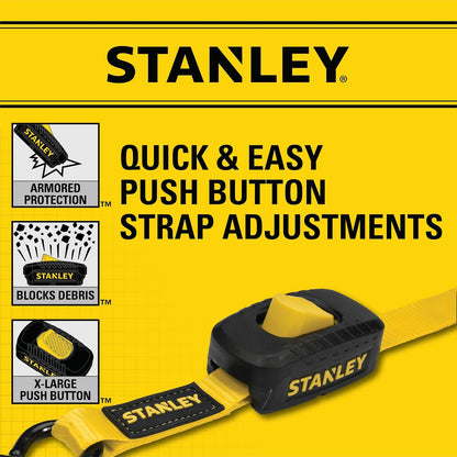 STANLEY S2001 - Correas de Amarre con Hebilla de Leva de 1 Pulgada x 10 pies, Color Negro y Amarillo - Carga de Trabajo Segura de 400 Libras, Resistencia a la Rotura de 1 Libra, Paquete de 2