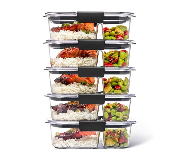 Rubbermaid - Contenedores de almacenamiento de alimentos, 2 compartimentos, 2,85 tazas, 5 unidades