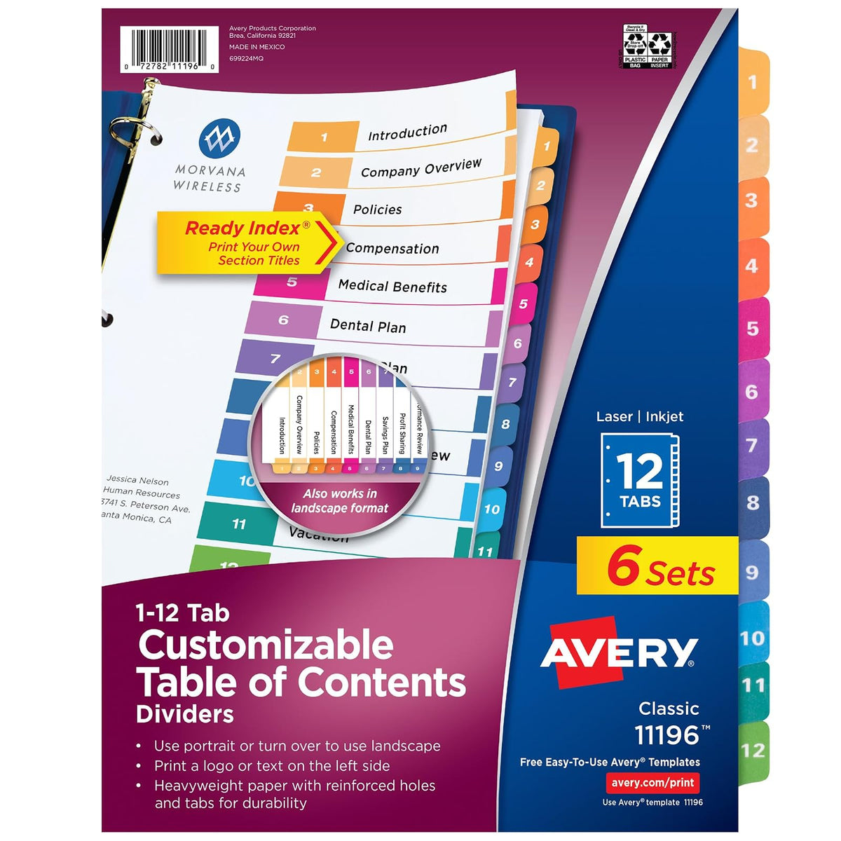 Avery Ready Index® Índices Separadores con tabla de contenido - Blanco - 12 tabs