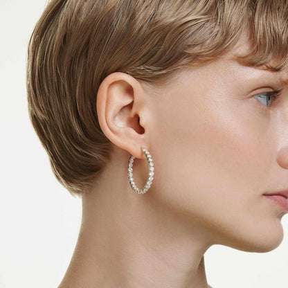 arete de aro Swarovski Matrix, corte redondo, blanco, baño de oro