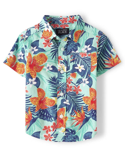 The Children's Place Camisa Familiar de Manga Corta con Botones, papá e Hijo Camisa Abotonada para Niños