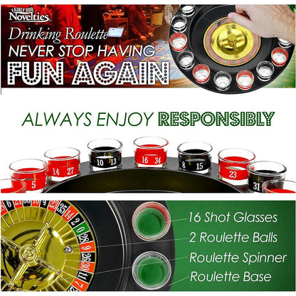Chupito Ruleta – Juego de beber Juego (2 bolas y 16 vasos), Rojo/Negro, 16PCS Set, 1