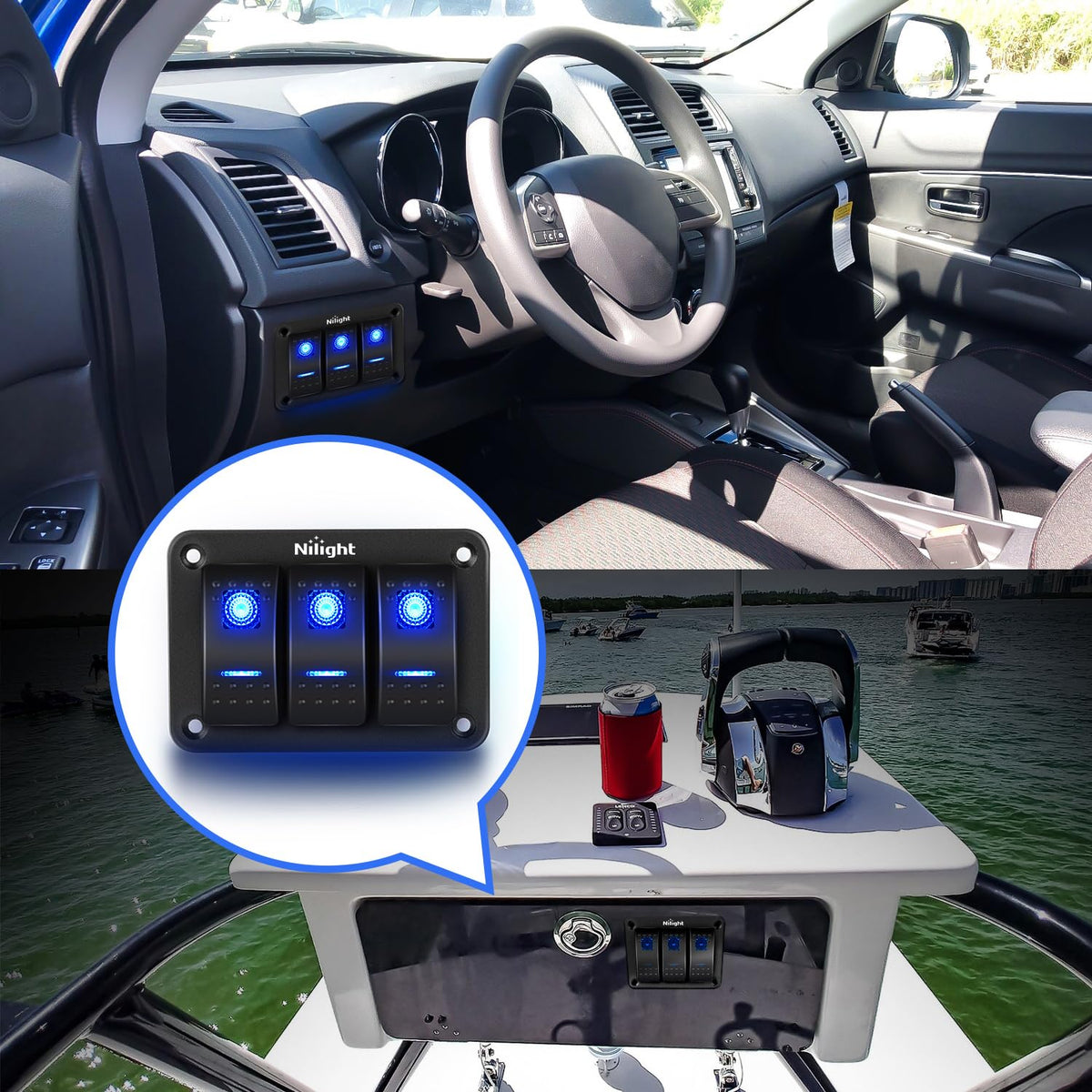 Nilight 90017C 3 Gang Aluminum Panel Toggle Dash 5 Pin ON/Off Pre-Wired Rocker Switch Holder for Automotive Car Marine Boat,2 Years