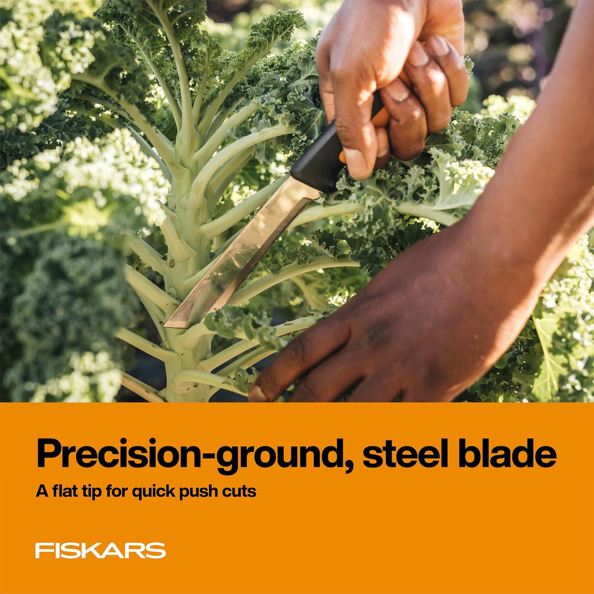 Fiskars - Cuchillo de cosecha con borde dentado, herramienta de mano de jardinería con hoja de punta plana y vaina, perfecto para tallos gruesos y tallos