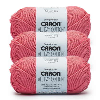 Caron All Day Cotton, Paquete de 3, 100% Algodón Mercerizado, Camisa Blanca - Cereza