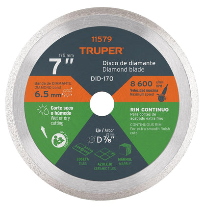 Truper Disco de Diamante Rin Continuo para Loseta y Azulejo - 7"