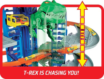Hot Wheels City Pista de Juguete Ultimate Garage Robo T-Rex 5+ Años | Mide 1 metro; estaciona más de 100 autos, ascensor y modo multijugador