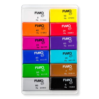 STAEDTLER Fimo - Pasta blanda para modelar en horno en colores básicos, suave y flexible, especial para principiantes y artistas aficionados, 12 bloques de 25 g en surtidos, 8023 C12-1