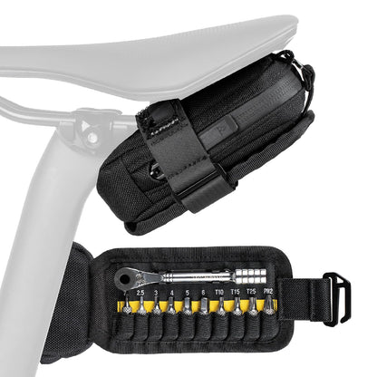 Topeak Elementa GearBag o GearBag EX - Bolsa compacta para bicicleta debajo del asiento con juego de herramientas de carraca, almacenamiento de 0.3 L, EX, compartimento plegable para herramientas