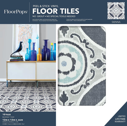 FloorPops FP2484 Sienna Peel & Stick Tiles Vinilo decorativo para piso, color azul