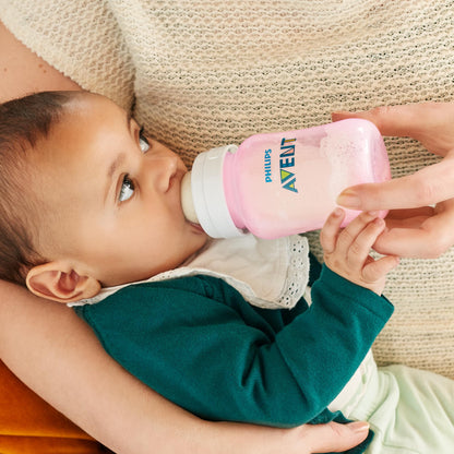 Philips Avent Biberón Anti-colic│con válvula anticólicos│Rosa│9 oz/260 ml│1 m+│4 pzs│SCY121/19