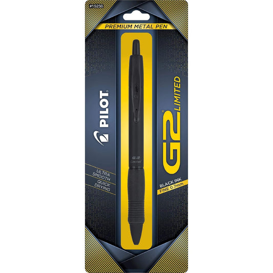 Pilot, G2 Limited - Bolígrafo de gel de primera calidad, punta fina, 0,7 mm, barril negro mate, tinta negra