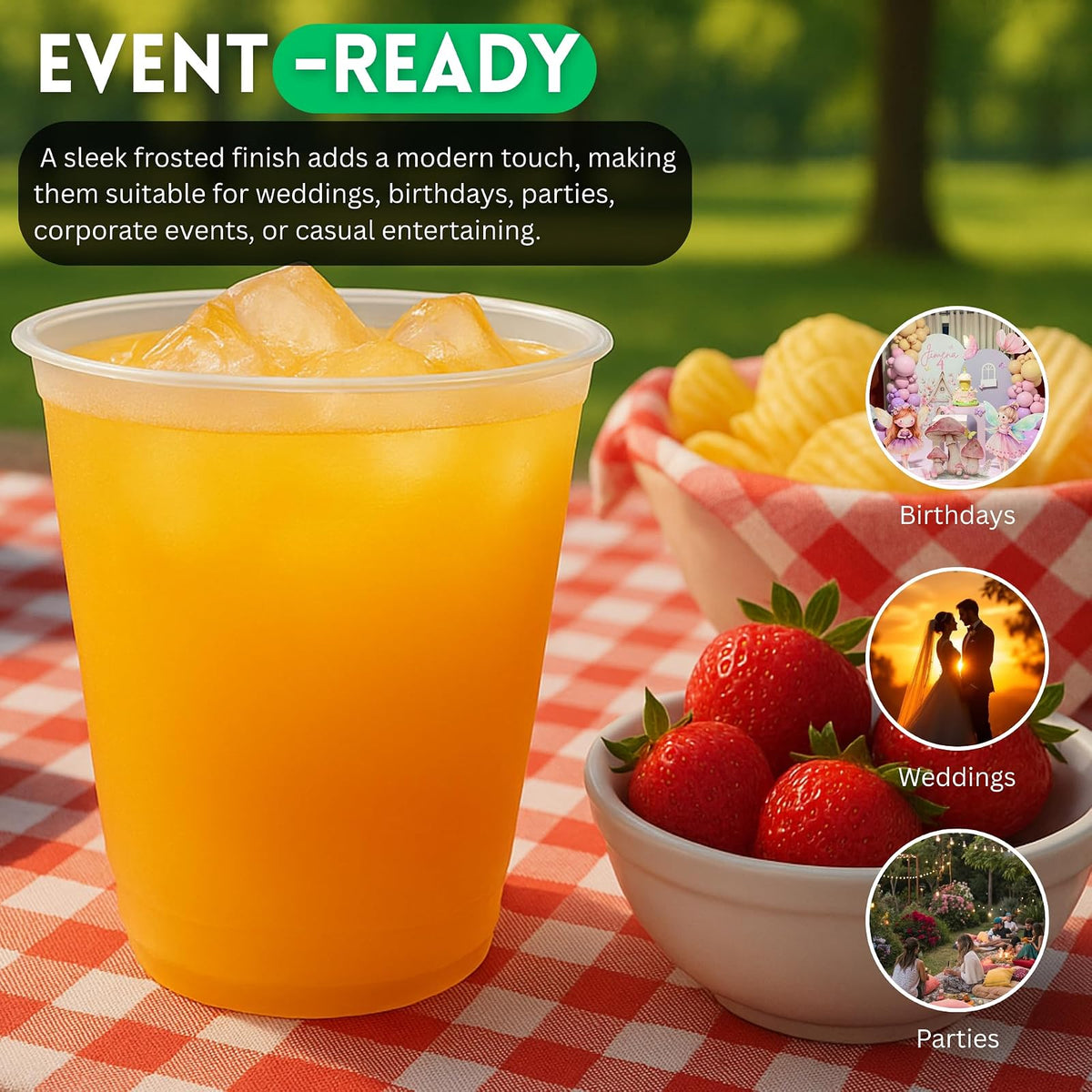 Concession Essentials - Vasos de plástico Frost Flex de 12 onzas, vasos reutilizables inastillables para fiestas, bodas y eventos, paquete de 50