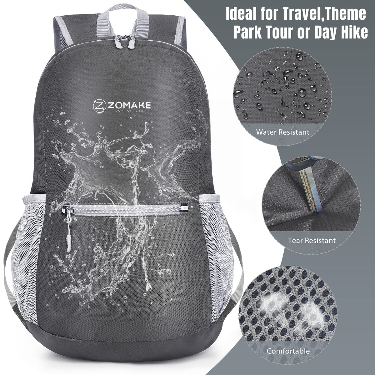 ZOMAKE Mochila de senderismo ultraligera de 20 l, resistente al agua, mochila pequeña plegable para mujeres y