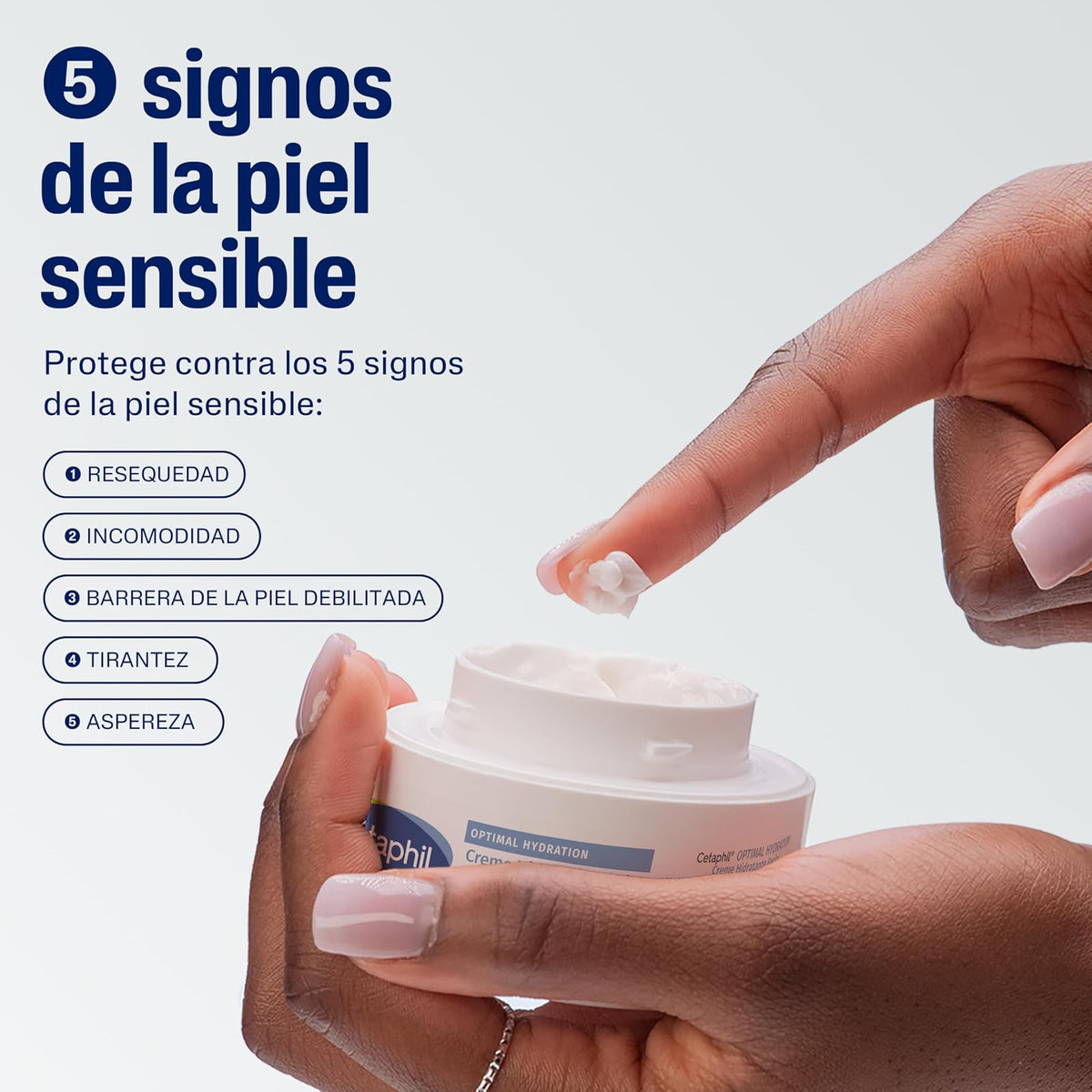 Cetaphil Optimal Hydration Crema de Día Facial Piel Sensible y Seca 48 g | Con HydroSensitiv Complex, ácido hialurónico y margarita azul, hidrata durante 48 horas, mejora la suavidad en 1 semana.
