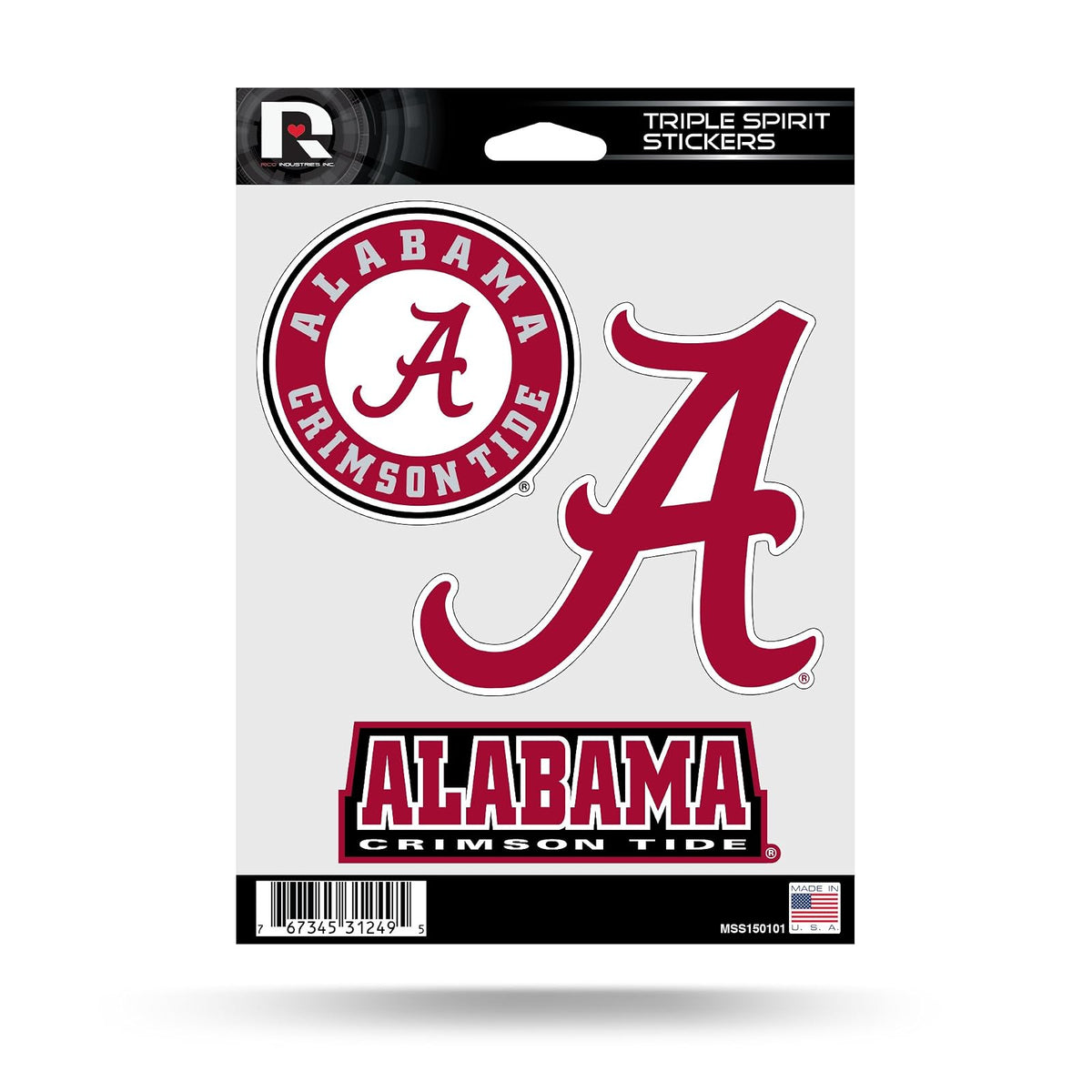 Rico NCAA Triple Spirit Stickersncaa Pegatinas de Triple espiritu, Rojo, Blanco, Negro, 3 Pegatinas de Equipo - Alabama Crimson Tide