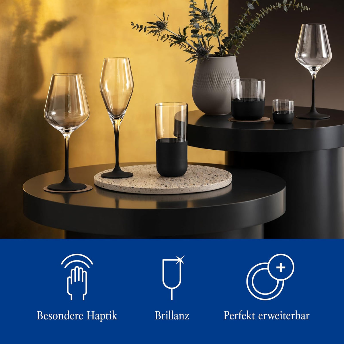 Villeroy & Boch Manufacture Rock - Juego de 4 vinos blancos, vidrio de tallo negro, apto para lavaplatos