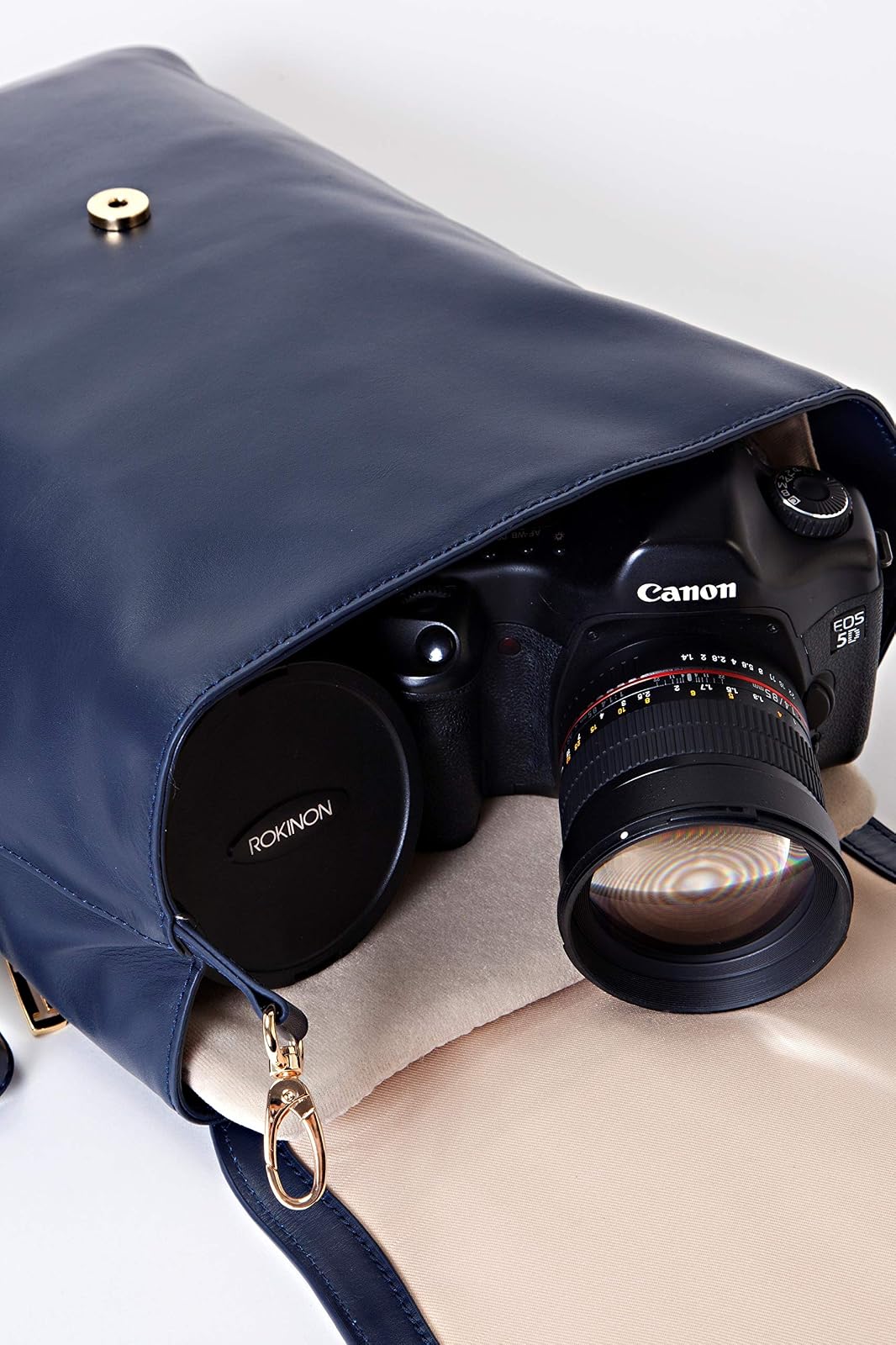 Isaac Mizrahi Kathryn mini Camera Backpack in Genuine Leather for DSLR Cameras, Lenses, Accessories and Other Tech Items-with Removable Internal Padded Pouch, Blue