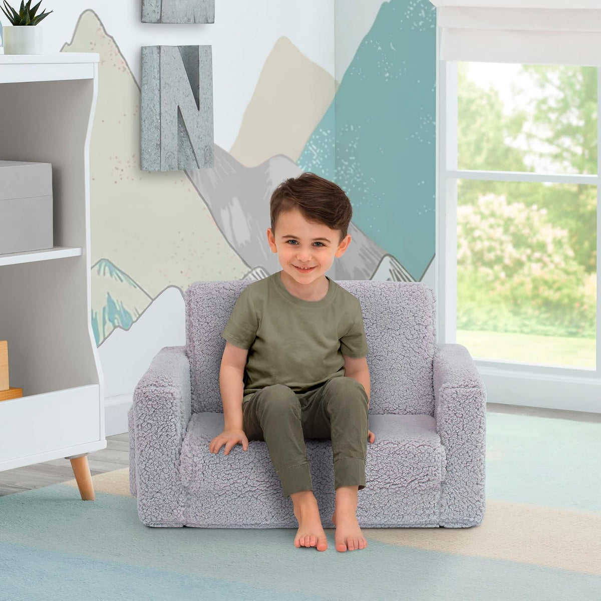Cozee Flip-out Sherpa 2-in-1 Convertible Chair to Lounger for Kids