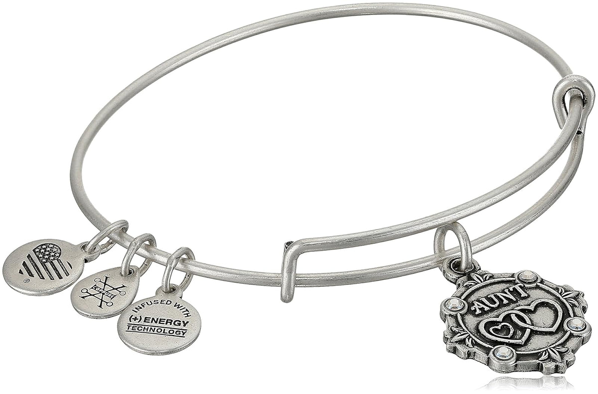 Alex and Ani - Pulsera de plata de ley expandible con texto en inglés "Because I Love You"