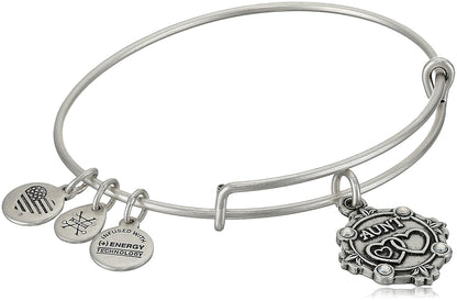 Alex and Ani - Pulsera de plata de ley expandible con texto en inglés "Because I Love You"