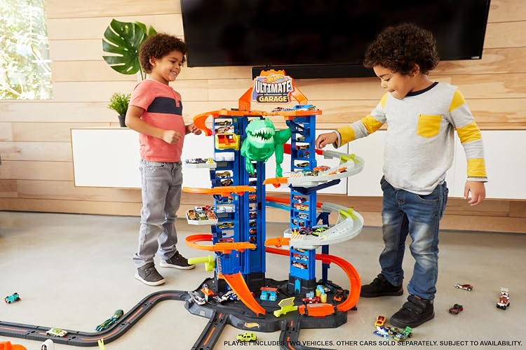 Hot Wheels City Pista de Juguete Ultimate Garage Robo T-Rex 5+ Años | Mide 1 metro; estaciona más de 100 autos, ascensor y modo multijugador